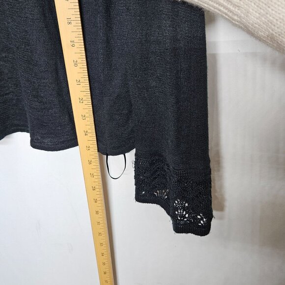 Pendleton Womens Black Knit Cardigan Lace‎ crochet Trim Size Medium Open Front - Picture 8 of 9